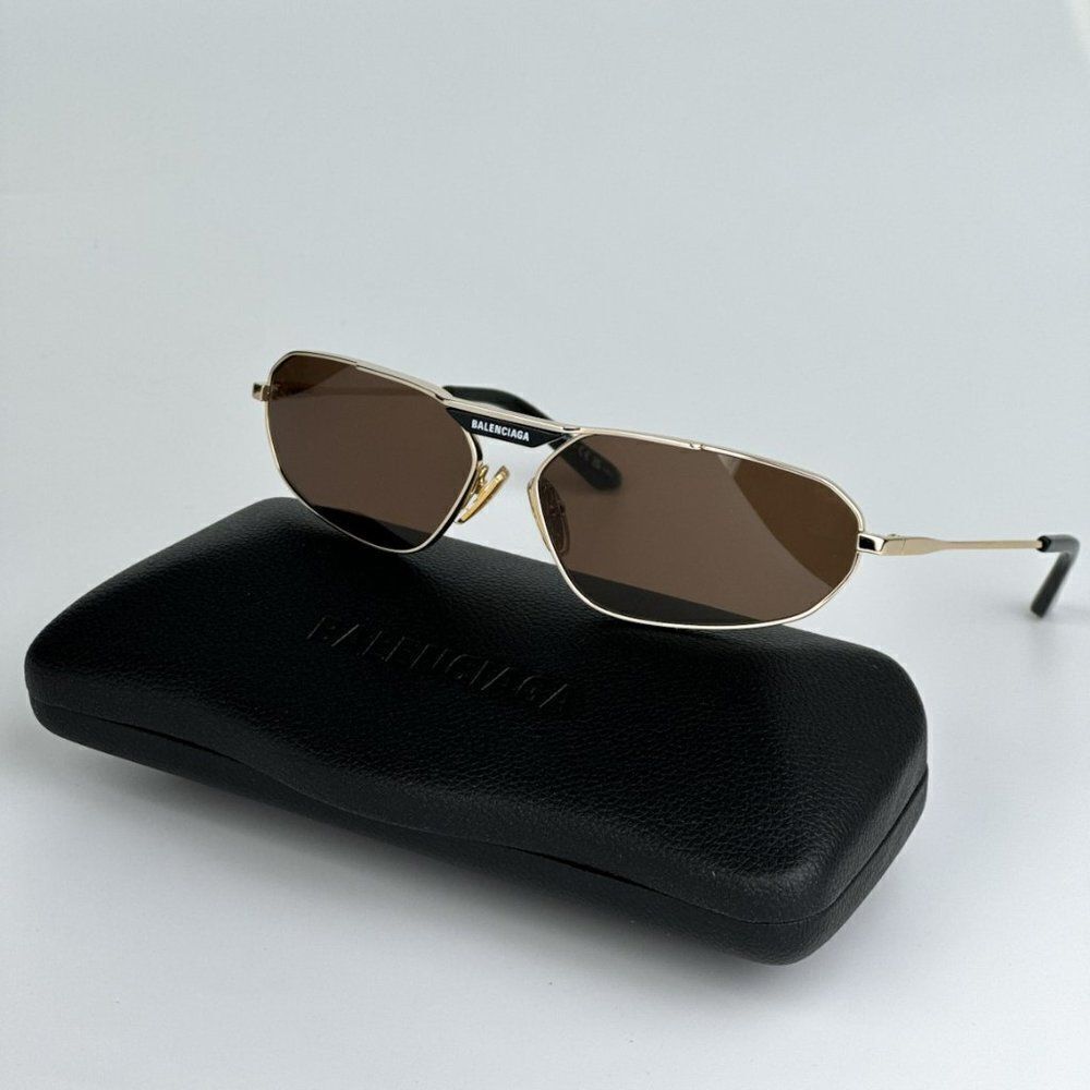 NEW Balenciaga BB0245S 003 Gold Brown Geometric Unisex Sunglasses BB 0245S - Picture 2 of 12